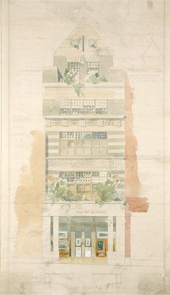 Tervezés a McLean Fine Art Galleries, Haymarket, London homlokzatához (akvarell és ceruza papíron) (a részletekért lásd a 237077-et) alkotó: Edward William Godwin