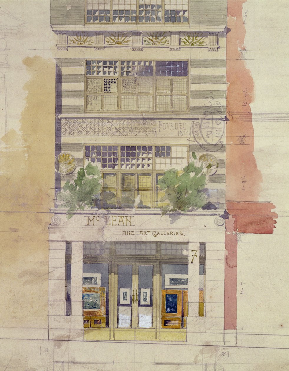 A McLean Fine Art Galleries, Haymarket, London homlokzatának terve (akvarell és ceruza, papír) (lásd még 176480) alkotó: Edward William Godwin