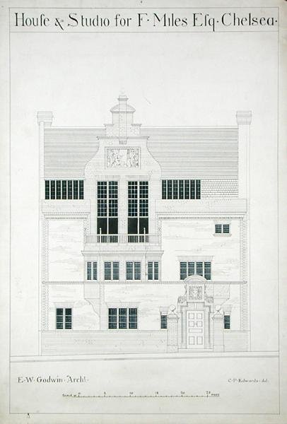 House and Studio for F. Miles Esq, Chelsea, metszette C.P. Edwards (lásd még 176482-485) alkotó: Edward William after Godwin