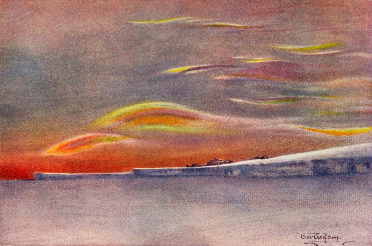 Irizáló felhők: Északra nézve Cape Evans felől, 1911, 1913 alkotó: Charles Edward Wilson