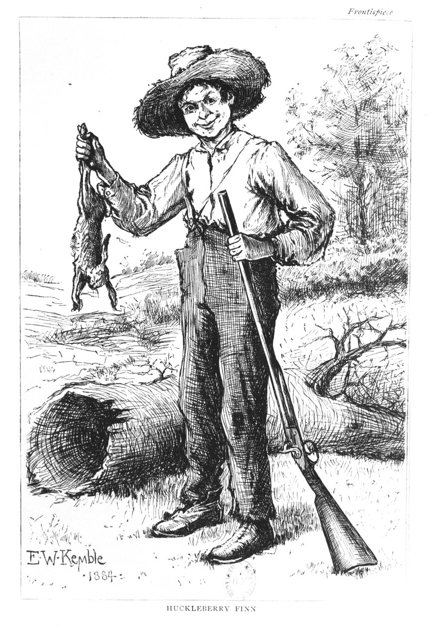Mark Twain (1835-1910) „Huckleberry Finn kalandjai” címlapja, 1884 alkotó: Edward Windsor Kemble
