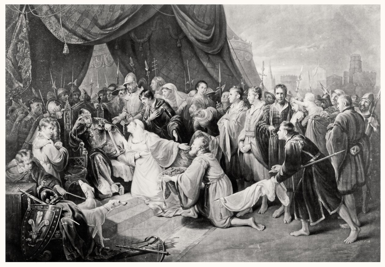 Calais átadása, 1347. augusztus 4., metszett John Young alkotó: Edward after Bird