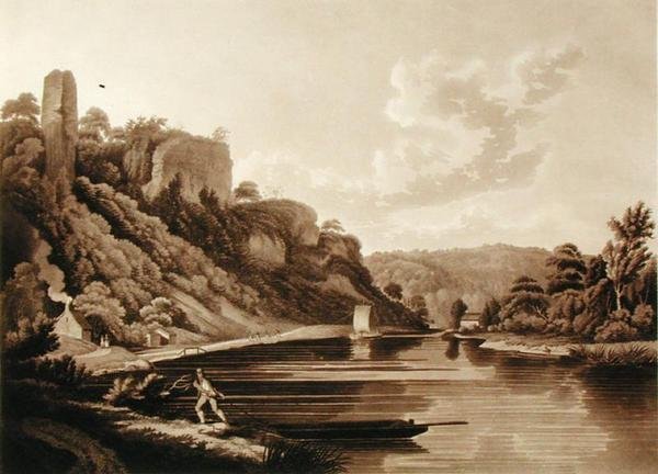 A Wye folyó új gátjának képe, 11. tábla a Views of the River Wye-ből, metszett F. Jukes, 1800 (akvatinta) alkotó: Edward (after) Dayes