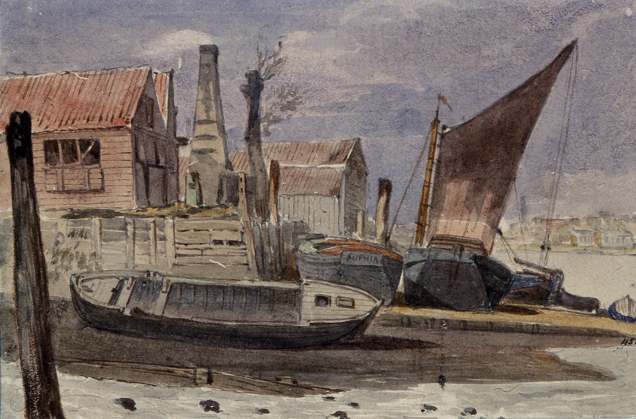 Battersea, a folyópart csónakokkal alkotó: Edward attr. to Bragg