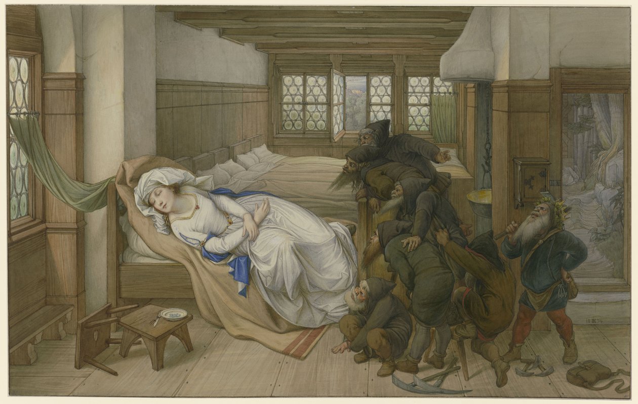 A törpék alvó Hófehérkét találják, 1874. alkotó: Edward von Steinle