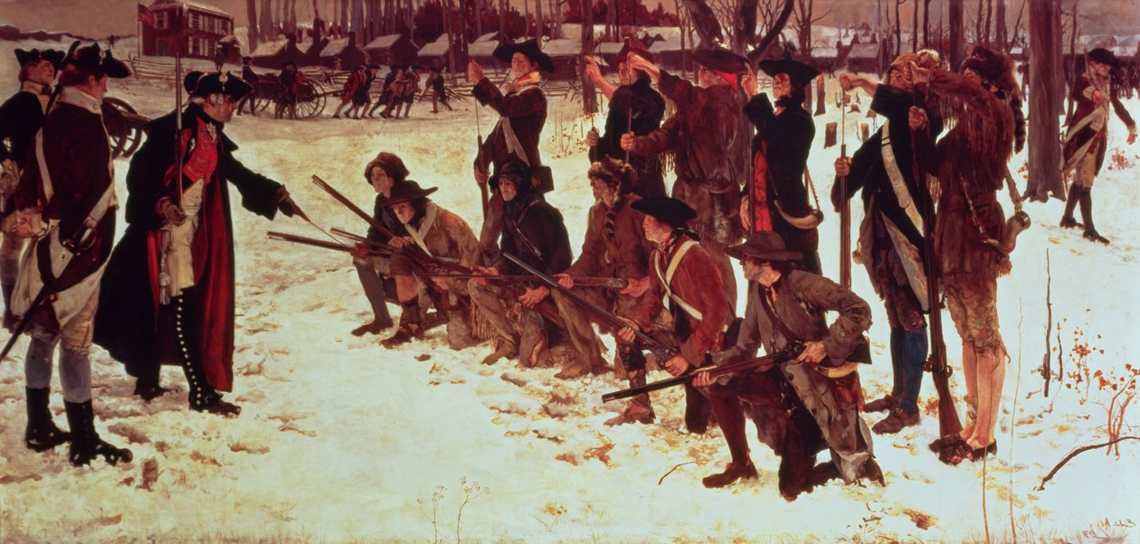 Von Steuben báró amerikai újoncokat fúrt Valley Forge-ban 1778-ban, 1911-ben alkotó: Edwin Austin Abbey