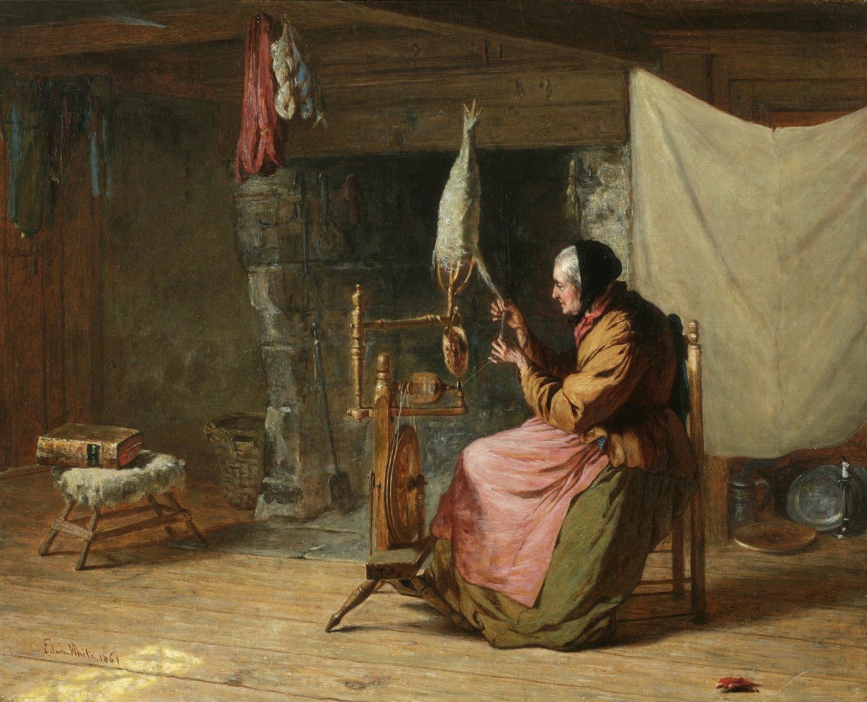 Olden Times - más néven Spinning Flax, Olden Times, 1861 alkotó: Edwin White
