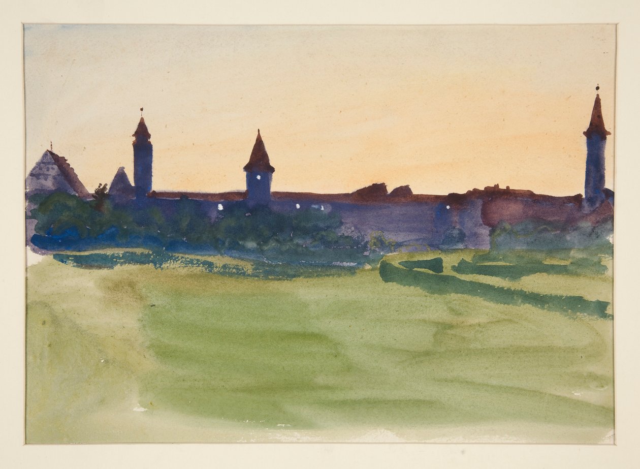 Építészeti tanulmány – kilátás egy fallal körülvett városra alkotó: Edwin Austin Abbey