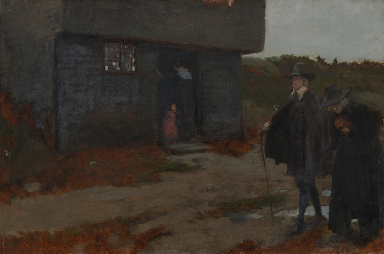 A ház ajtajában (17. századi új-angliai jelenet) alkotó: Edwin Austin Abbey