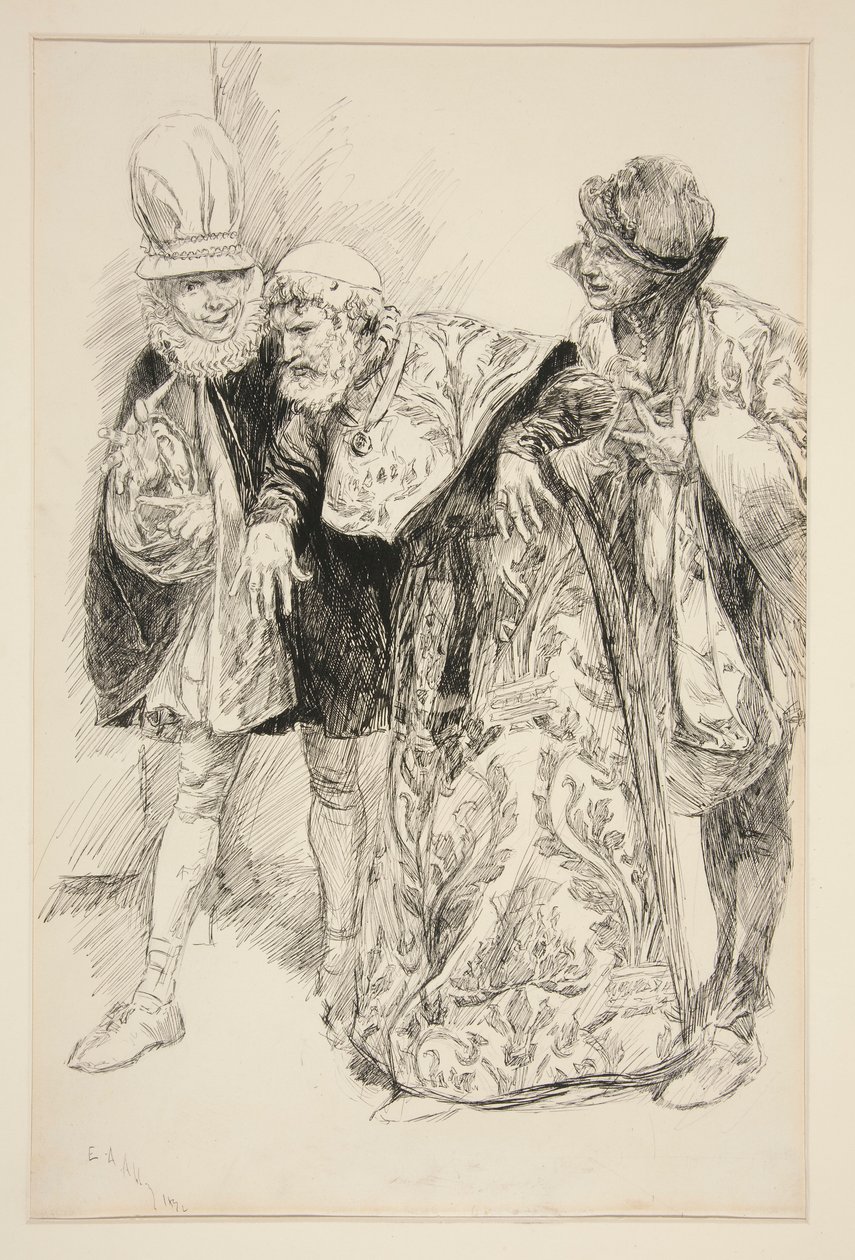 Baptista tiltakozások, illusztráció az I. felvonáshoz, i. jelenet, A cickány megszelídítése alkotó: Edwin Austin Abbey