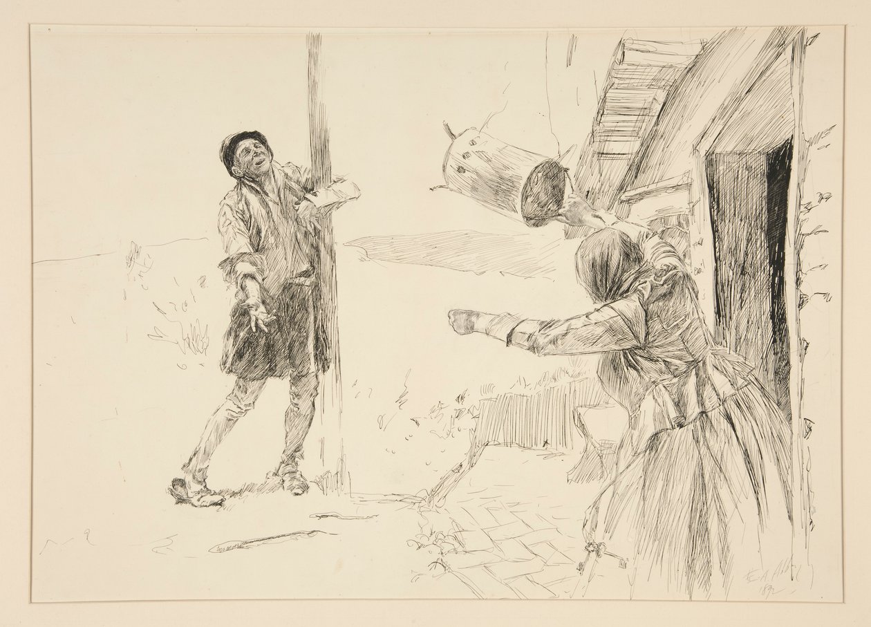 Christopher Sly, illusztráció a Bevezetéshez, ii. jelenet, A cickány megszelídítése alkotó: Edwin Austin Abbey