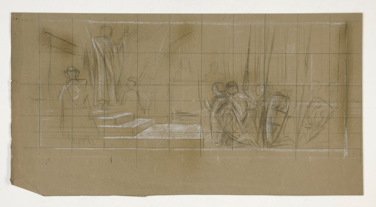 Kompozíciós tanulmány az induláshoz, A Szent Grál küldetéséből (tizenöt festménysorozat a Boston Public Library számára, 1901-ben fejeződött be) alkotó: Edwin Austin Abbey