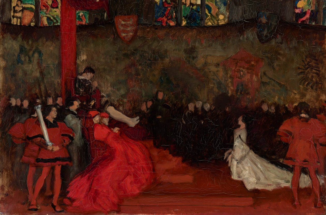 Kompozíciós tanulmány, Katharine királynő peréhez, VIII. Henrik, II. felvonás, IV. jelenet alkotó: Edwin Austin Abbey
