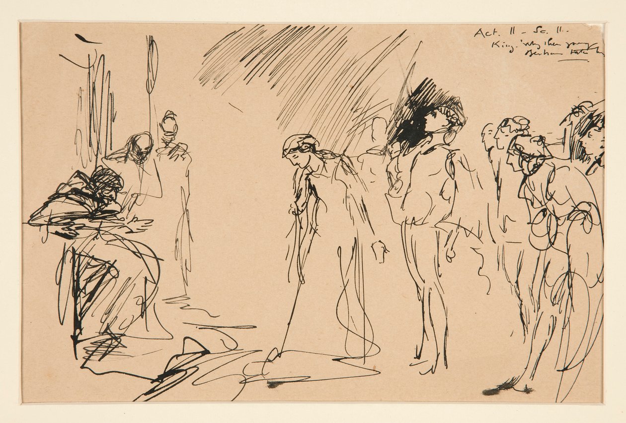 Udvari jelenet (II. felvonás, II. jelenet, Lear király?) alkotó: Edwin Austin Abbey