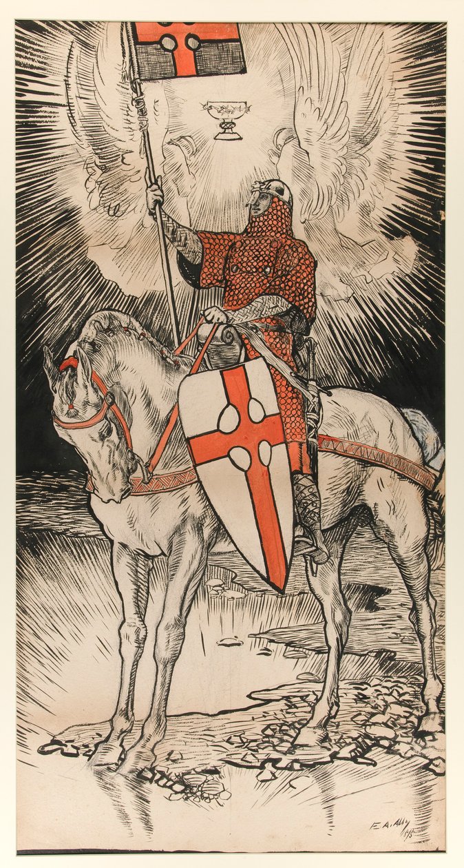 Rajz az Apátság könyve kiállítását és kiadását bemutató plakáthoz alkotó: Edwin Austin Abbey