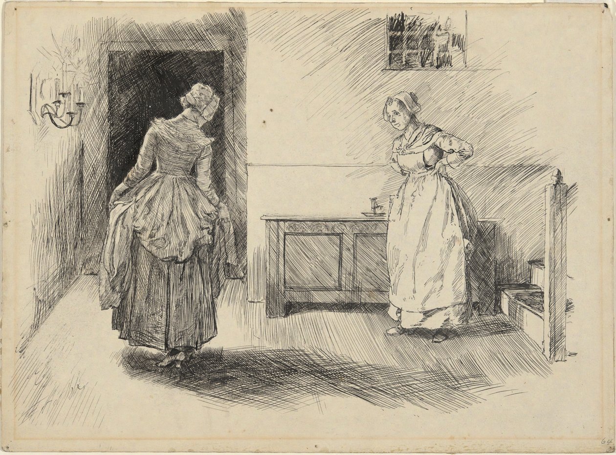 Lépjen be Mrs. Hardcastle & Maid, tanuljon Oliver Goldsmithnek alkotó: Edwin Austin Abbey