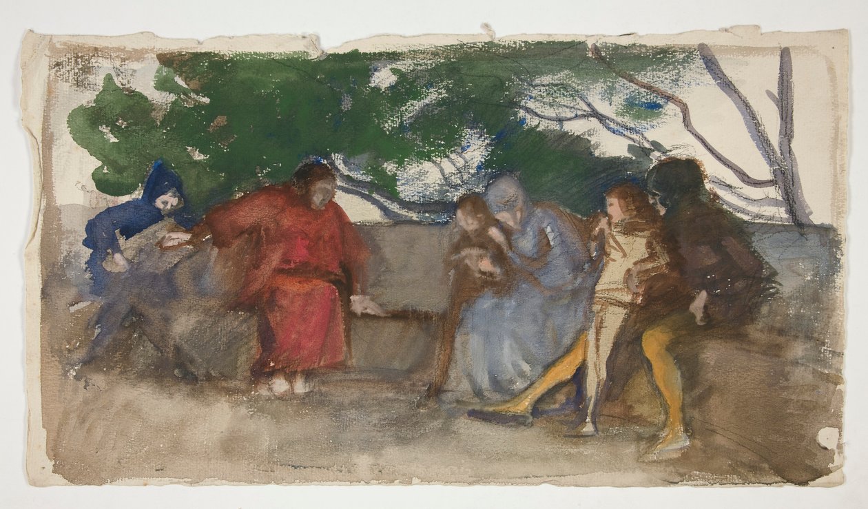 Egy szabadtéri padon ülő alakok alkotó: Edwin Austin Abbey