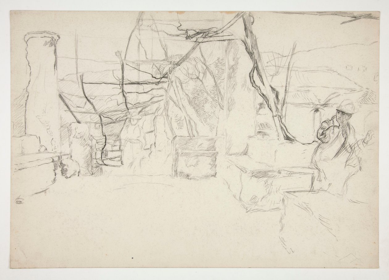 Régi romok között sétáló alakok(?) - (azonosítatlan illusztráció) alkotó: Edwin Austin Abbey