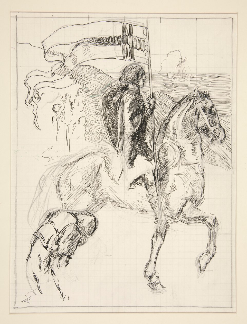 Galahad elutazik, a Szent Grál küldetése című tanulmány (tizenöt festményből álló sorozat a Boston Public Library számára, 1901-ben fejeződött be) alkotó: Edwin Austin Abbey