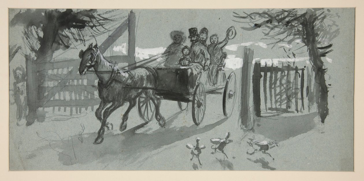 Emberek csoportja nyitott kocsiban – (azonosítatlan illusztráció) alkotó: Edwin Austin Abbey