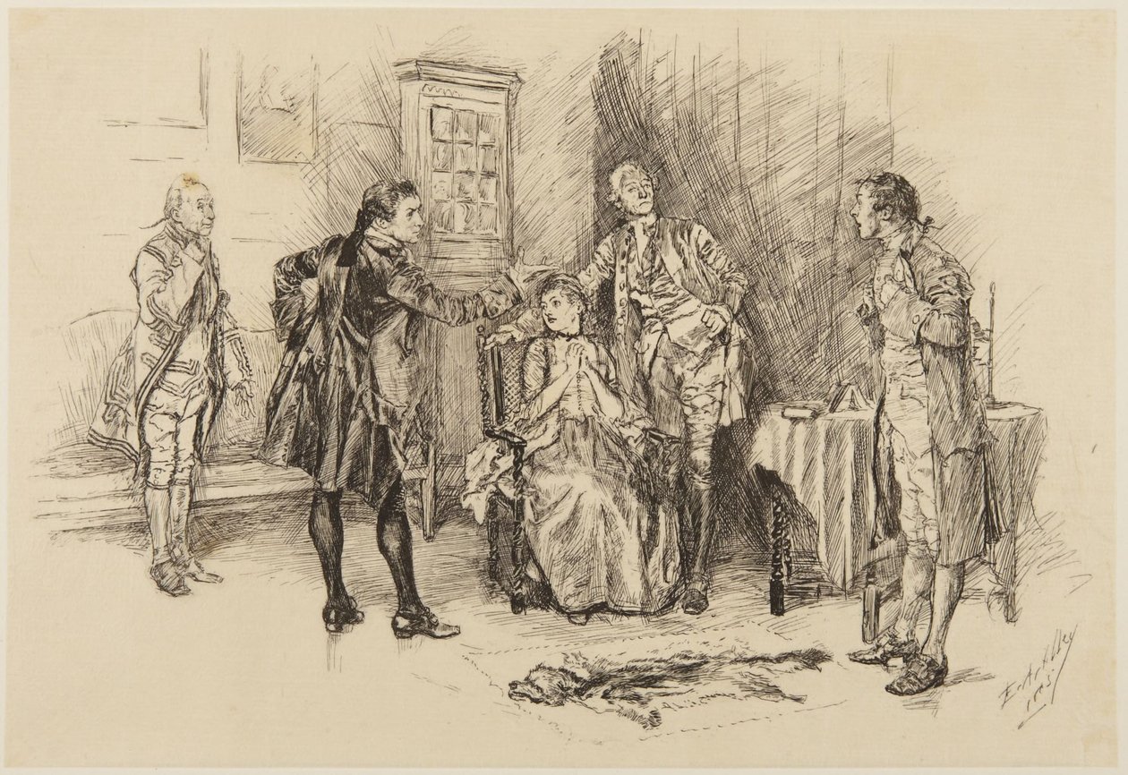 Illusztráció Goldsmith „She Stoops to Conquer” című művéhez: „Jól tette, uram, hogy segített abban, hogy nevetségessé tegyen” alkotó: Edwin Austin Abbey