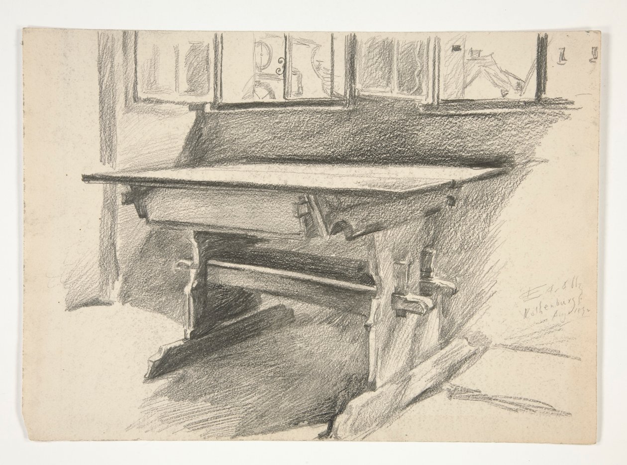 Interior Study: Rothenburg, tanulmány egy gótikus asztalról alkotó: Edwin Austin Abbey