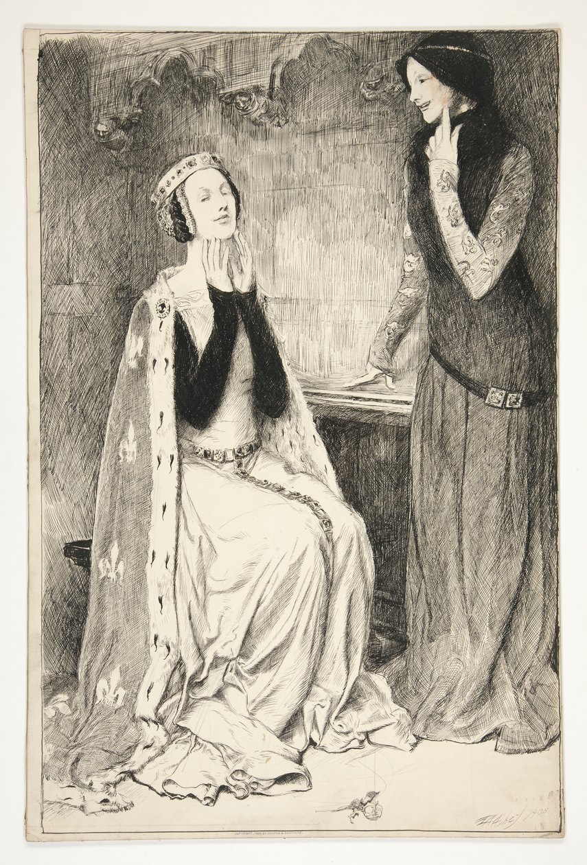 Katherine és Alice – III. felvonás, V. jelenet, V. Henrik király alkotó: Edwin Austin Abbey