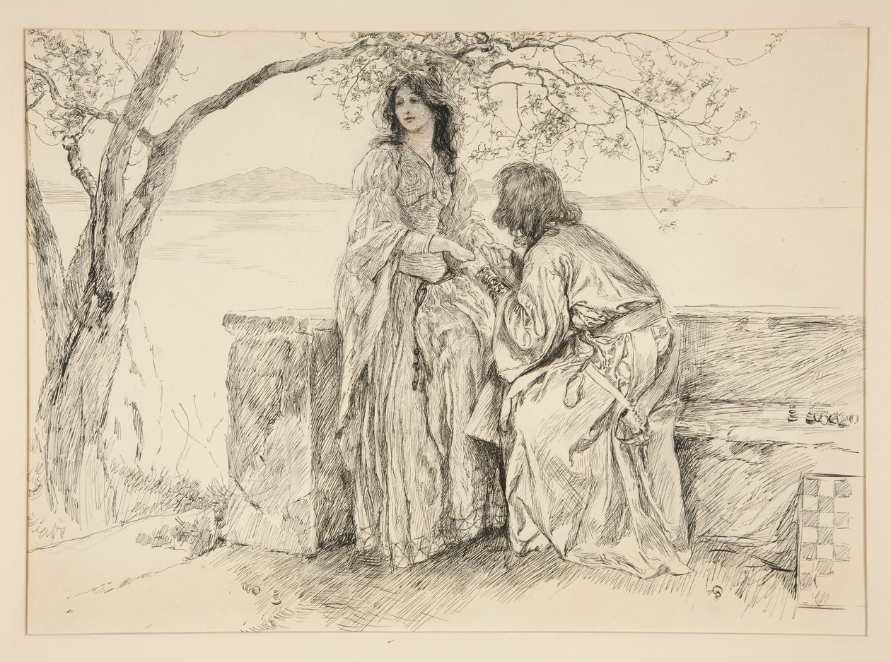 Miranda és Ferdinand, illusztráció az V. felvonáshoz, i. jelenet, A vihar alkotó: Edwin Austin Abbey