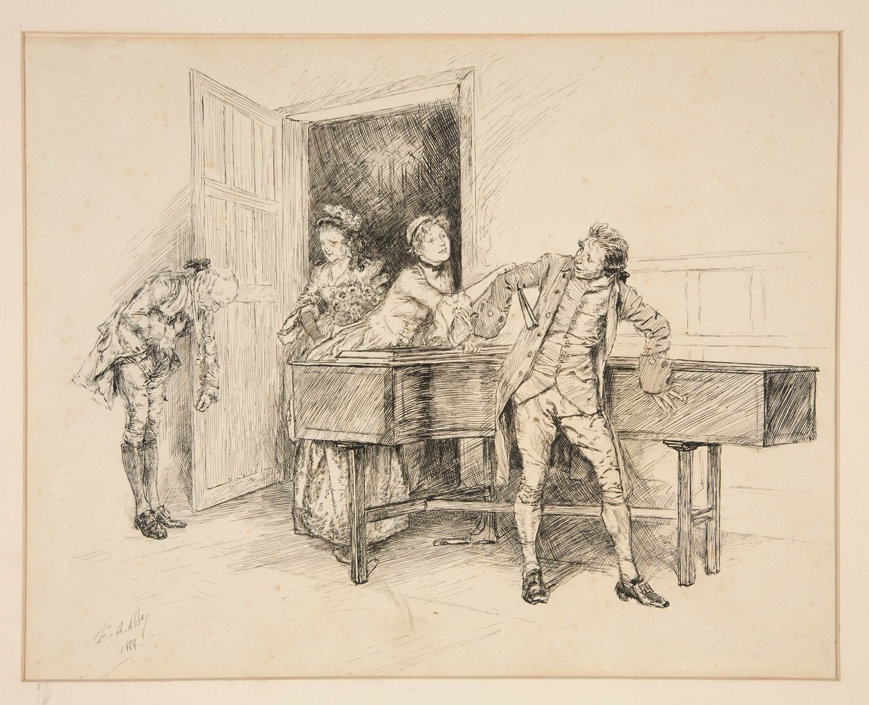 Nan és zongora, Oliver Goldsmith illusztrációja alkotó: Edwin Austin Abbey