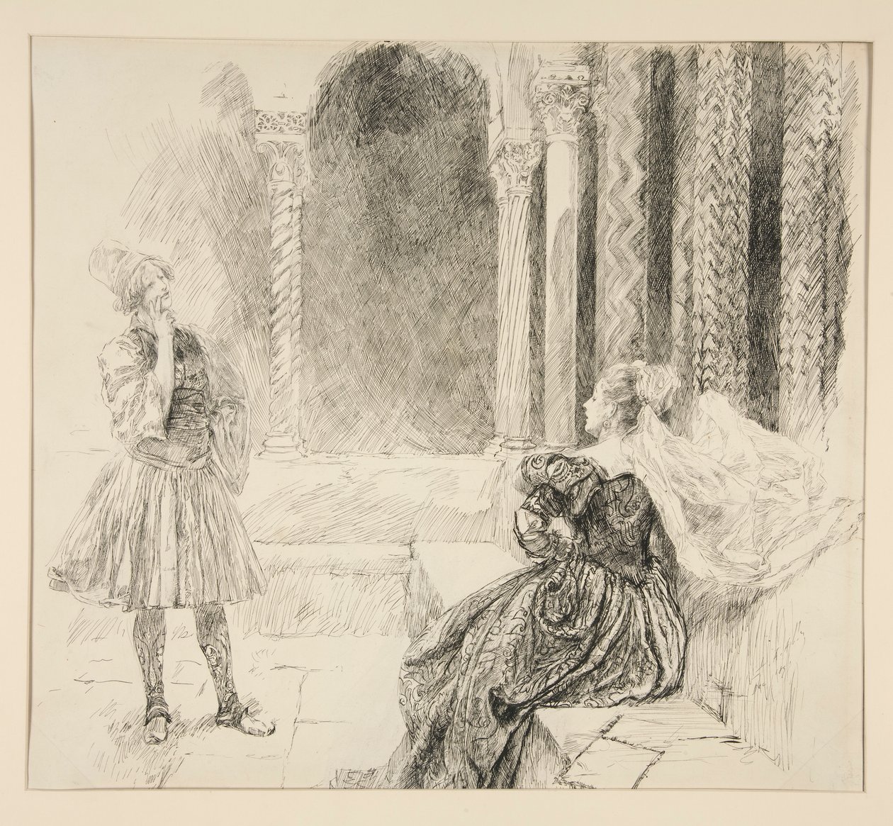 Olivia és Viola, illusztráció az I. felvonáshoz, v. jelenet, Tizenkettedik éjszaka alkotó: Edwin Austin Abbey