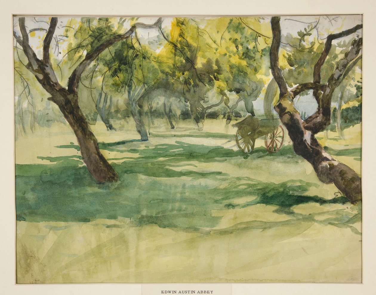 Gyümölcsöskert mezőgazdasági kocsival alkotó: Edwin Austin Abbey