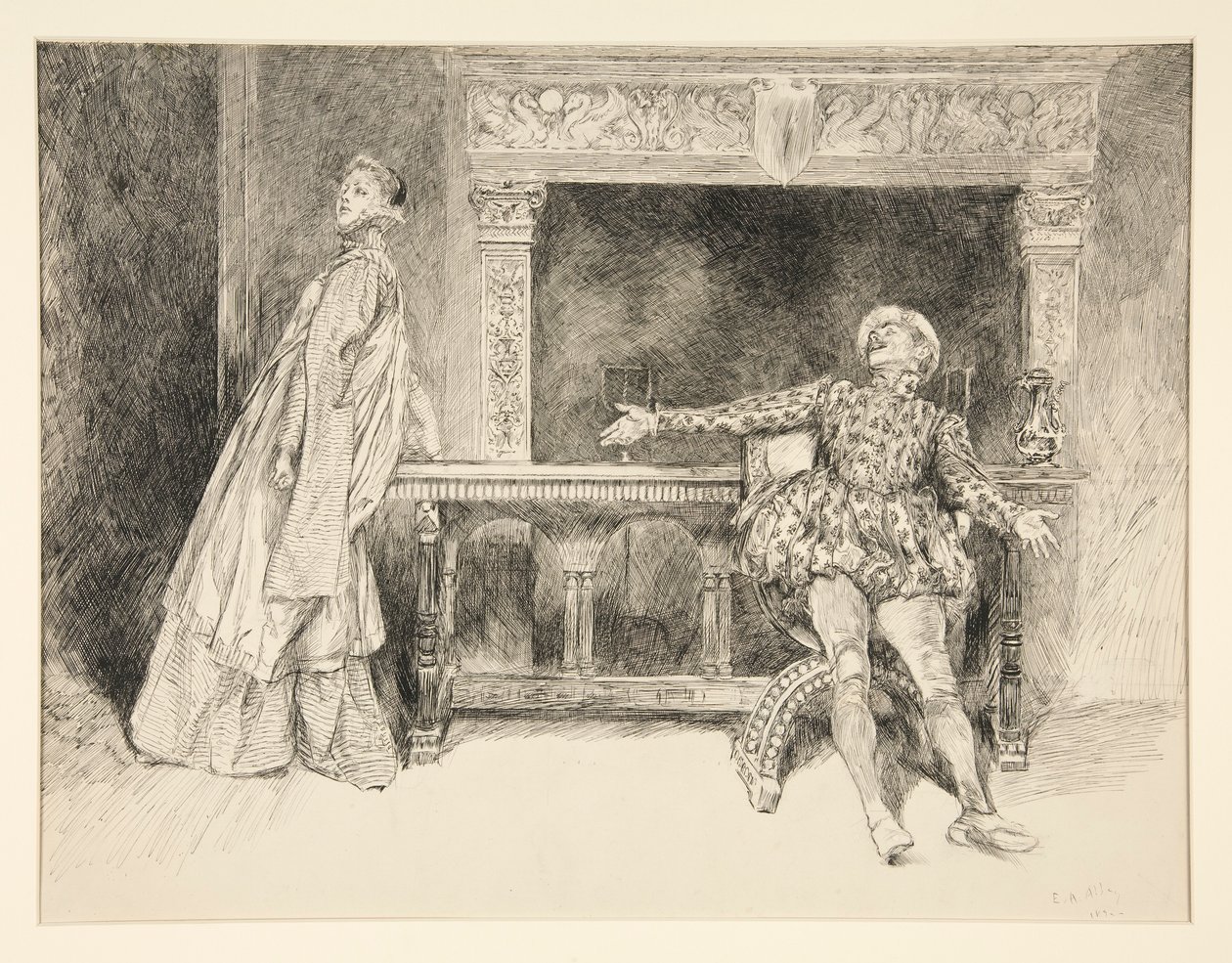 Petruchio Banters Katharina, a II. felvonás i. jelenetéből, A cickány megszelídítése alkotó: Edwin Austin Abbey