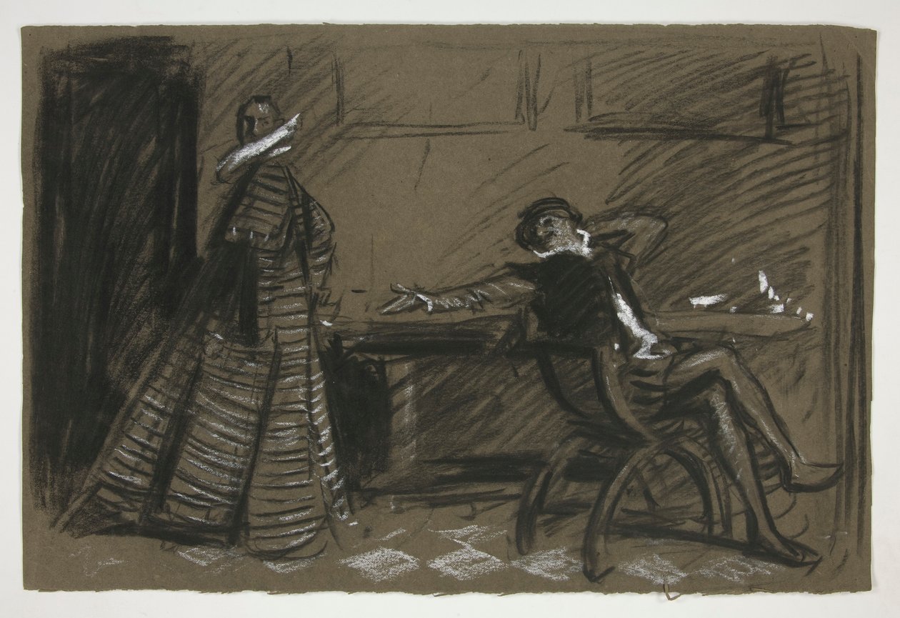 Petruchio viccelődik Katharinával (.1058-as tanulmány) – II. felvonás, I. jelenet, A cickány megszelídítése alkotó: Edwin Austin Abbey