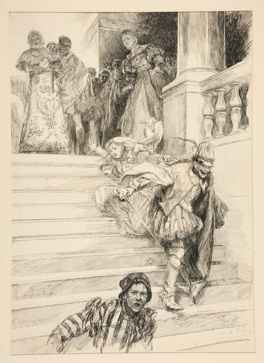 Petruchio kihordja menyasszonyát a III. felvonás ii. jelenetéből, A cickány megszelídítése alkotó: Edwin Austin Abbey