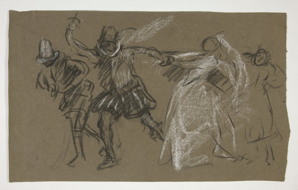 Petruchio húzza Katharinát, A szelídítésből (recto); Az ülő alak vázlata (fordítva) alkotó: Edwin Austin Abbey
