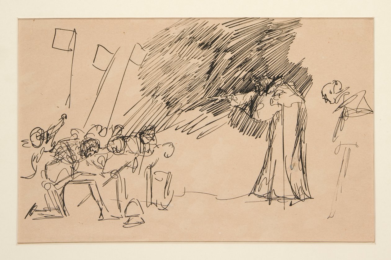 Előzetes vázlat a II. felvonás I. jelenethez, Összes alkotó: Edwin Austin Abbey