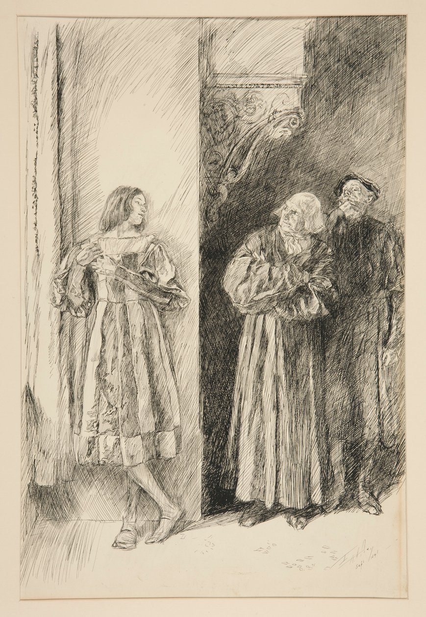 Proteus és Antonio, az I. felvonás iii. jelenetéből: Két veronai úr alkotó: Edwin Austin Abbey