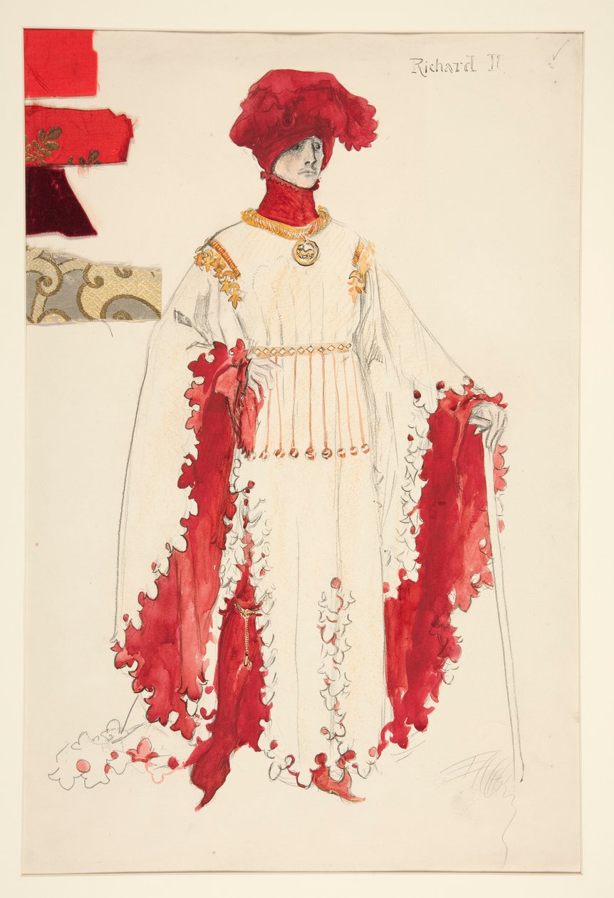 Richard II (piros színben), jelmezvázlat Henry Irving számára alkotó: Edwin Austin Abbey