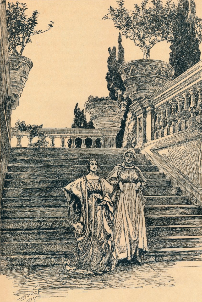 Jelenet a Sok lárma a semmiről című filmből, 1890 alkotó: Edwin Austin Abbey