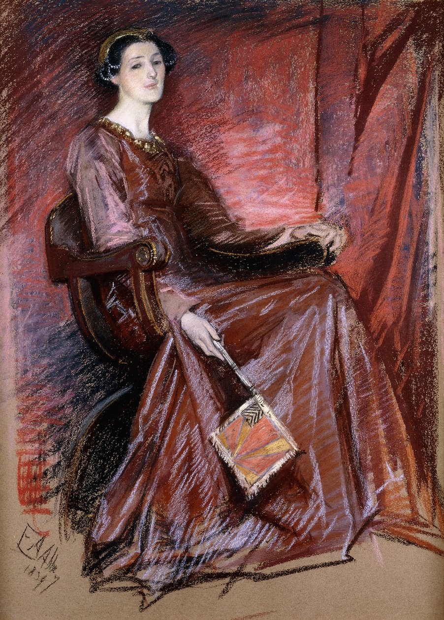 Ülő nő Erzsébet-korabeli fejdíszben, 1897 alkotó: Edwin Austin Abbey