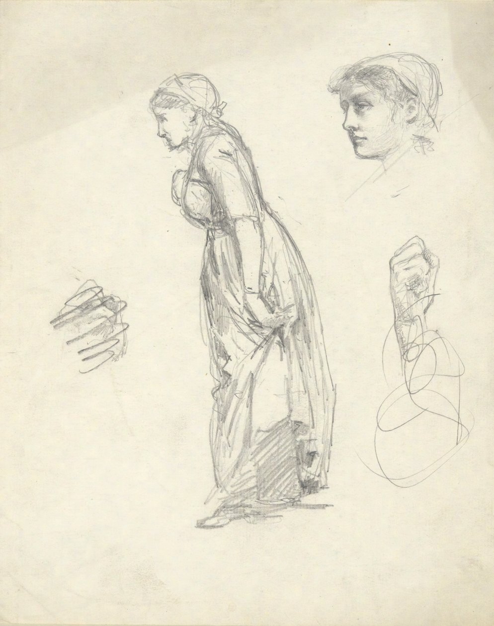 Tanulmányi lap: Nő, fej és kezek alkotó: Edwin Austin Abbey