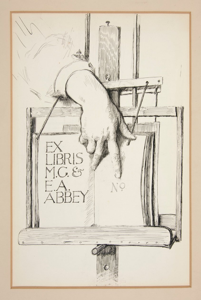 Vázlat az Ex Librishez: M.G. & E.A. Apátság alkotó: Edwin Austin Abbey