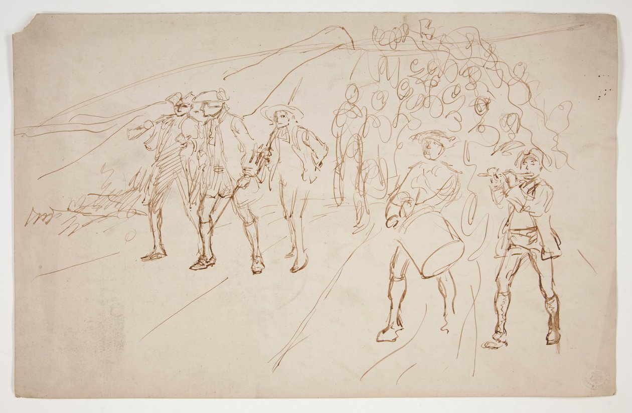 Vázlat a forradalmi háború csapatairól, menetelés alkotó: Edwin Austin Abbey