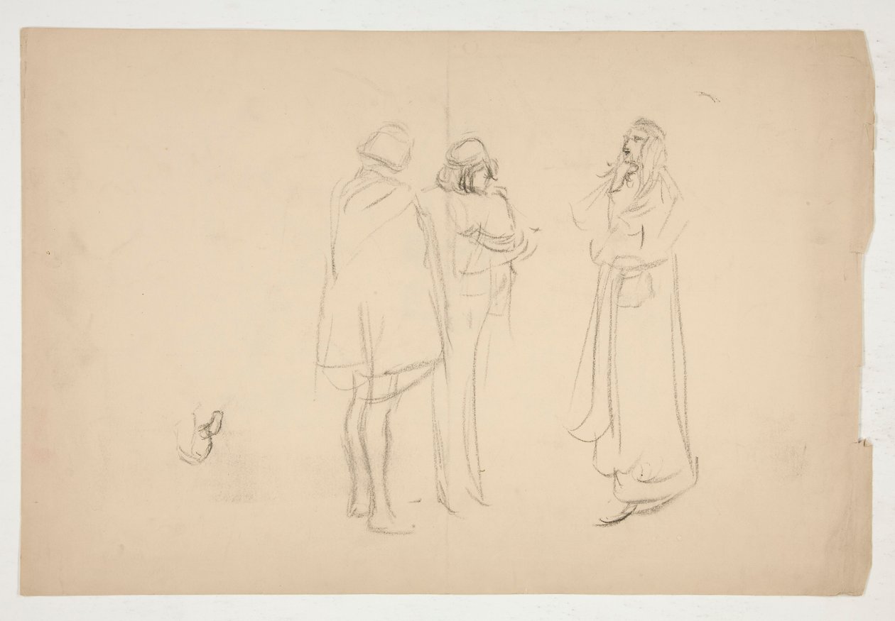 Három férfi vázlata, a velencei kereskedőtől alkotó: Edwin Austin Abbey