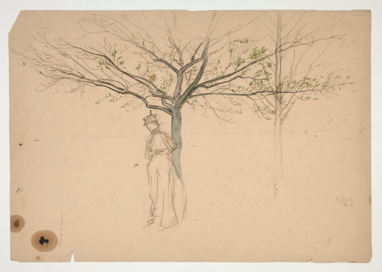Vázlat egy alakról egy fa alatt alkotó: Edwin Austin Abbey