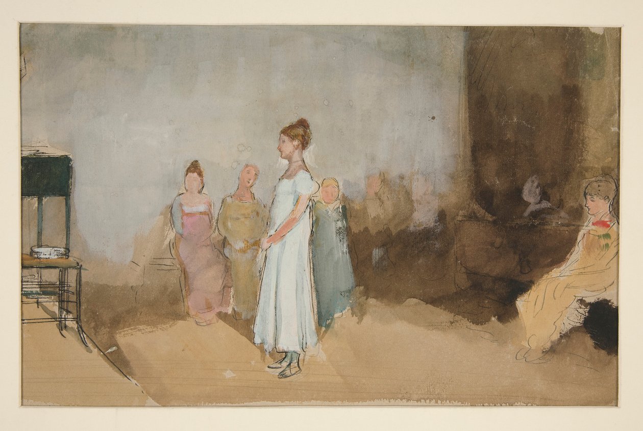 Vázlat egy nőről egy belső térben - azonosítatlan illusztráció alkotó: Edwin Austin Abbey