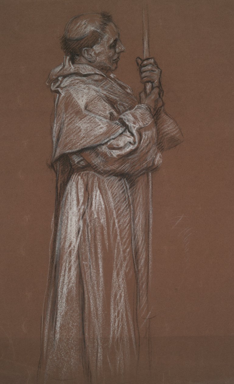 Egy szerzetes álló alakja, a falfestményhez készült tanulmány alkotó: Edwin Austin Abbey