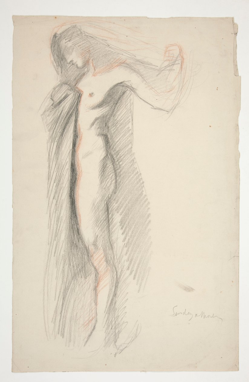 Tanulmány a 18 órai figuráról, a The Hours falfestményhez a Pennsylvania állambeli Harrisburgban található State Capitol épületében alkotó: Edwin Austin Abbey