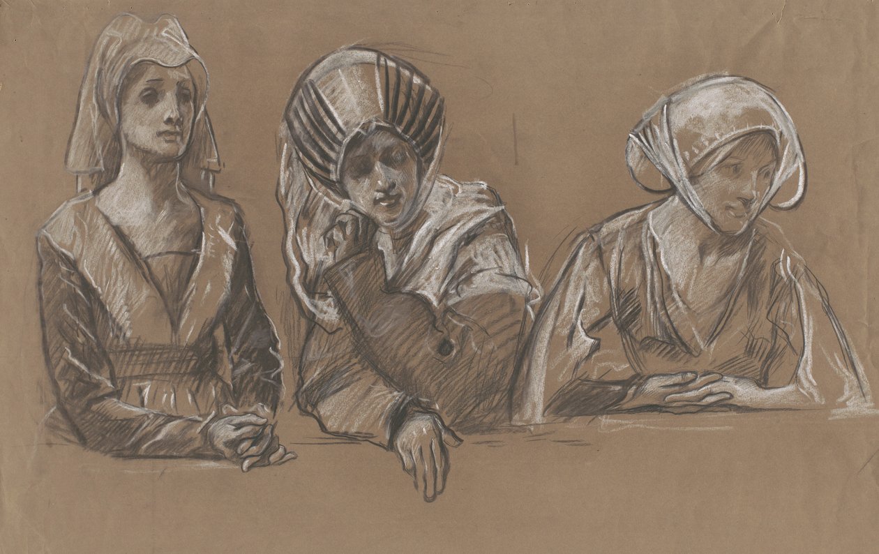 Tanulmányok 3 nőről a királyi börze számára. alkotó: Edwin Austin Abbey