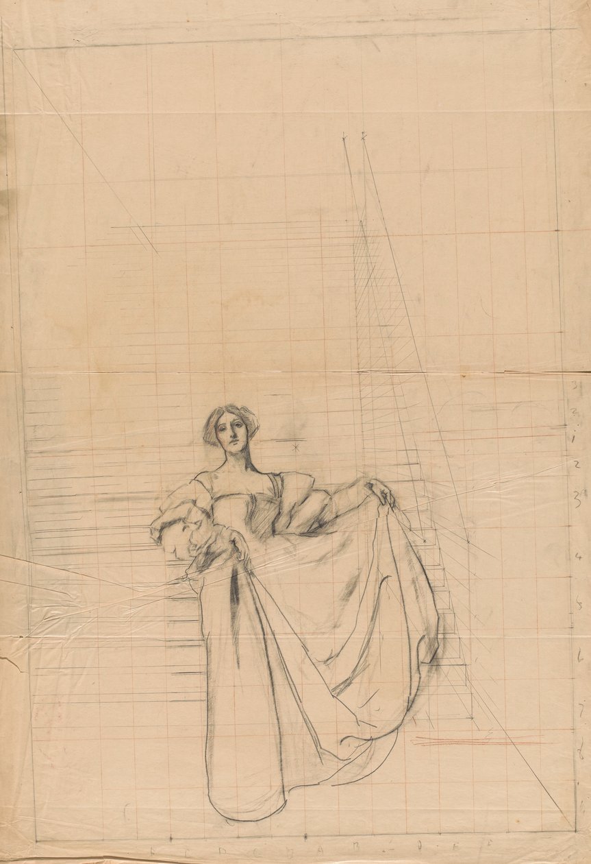 Study for Measure for Measure: Nő reneszánsz jelmezben. alkotó: Edwin Austin Abbey